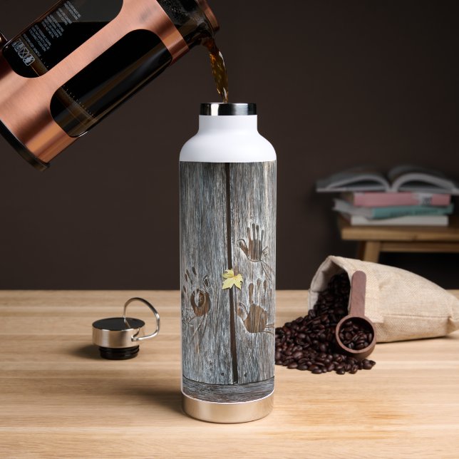 Handdrucke Vögel auf Holzkarten mit Herbstleaf Trinkflasche (Kaffee (gedreht))