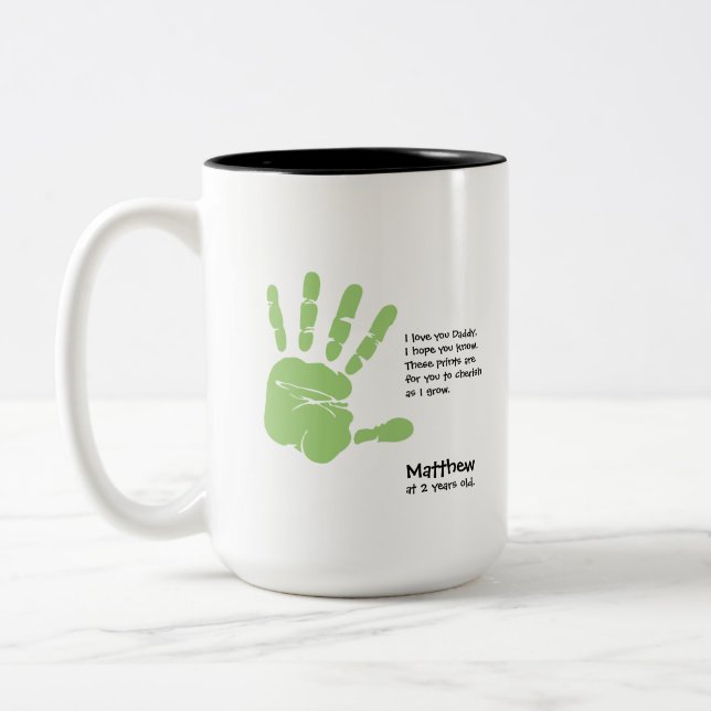 Handdruckgeschenk des personalisierten Vaters Zweifarbige Tasse (Links)
