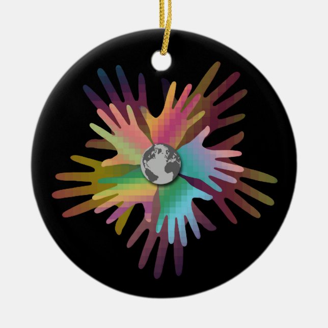 Hände auf der ganzen Welt Keramikornament (Vorne)