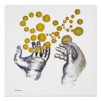 Hände ausgestreckt mit goldenen Kugeln Poster