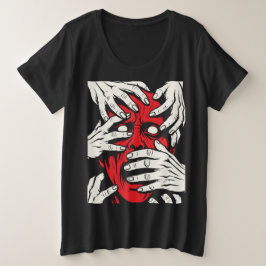 Hände bedecken Gesicht Horror Roter Dämon Kunst Große Größe T-Shirt