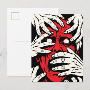 Hände bedecken Gesicht Horror Roter Dämon Kunst Postkarte