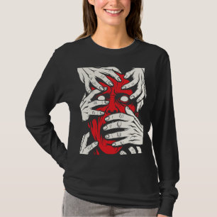 Hände bedecken Gesicht Horror Roter Dämon Kunst T-Shirt