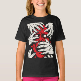 Hände bedecken Gesicht Horror Roter Dämon Kunst T-Shirt