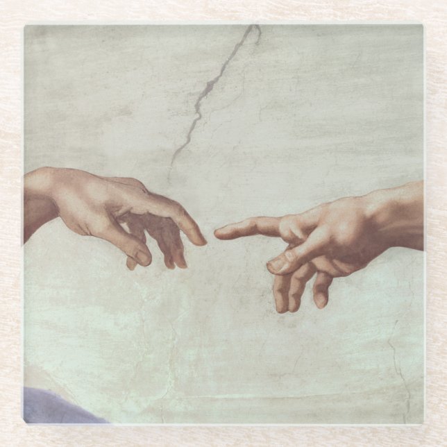 Hände des Gottes und des Adams Glasuntersetzer (Vorderseite)