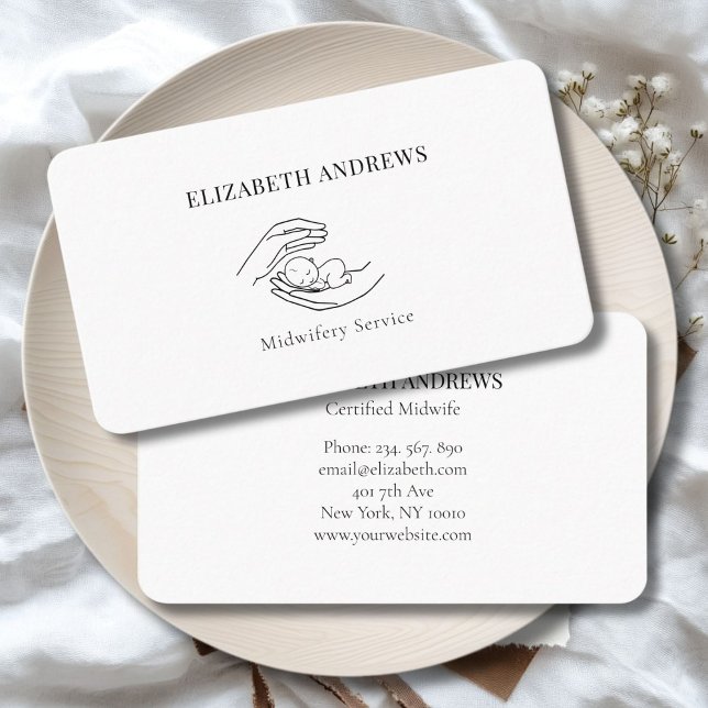 Hände, die ein Baby-simpel-modern halten Visitenkarte (Hands holding A Baby - Line Art Illustration  White Business Card)
