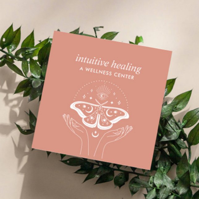 Hände Dritter EYE Moon Moth Yoga Spiritueller Coac Quadratische Visitenkarte (HEALING YOGA REIKY LIFE COACH BUSINESS CARD)