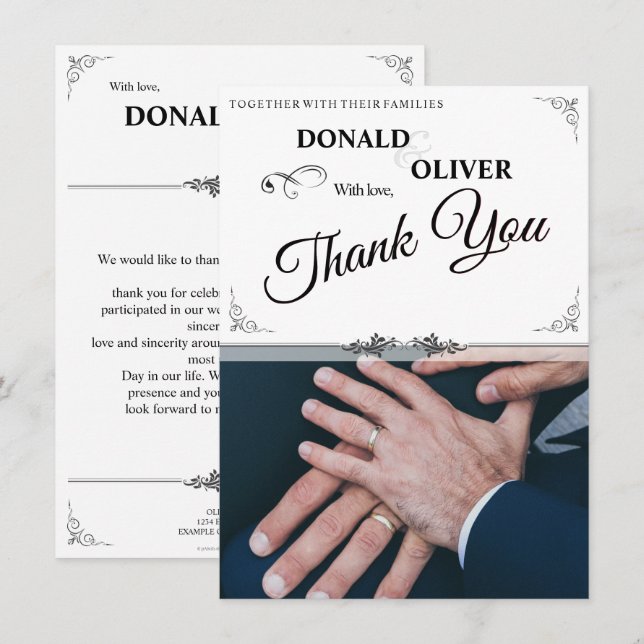 Hände eines homosexuellen Ehepaares mit Rings (Vorne/Hinten)