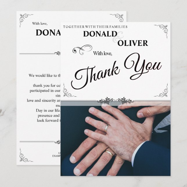 Hände eines homosexuellen Ehepaares mit Rings (Vorne/Hinten)