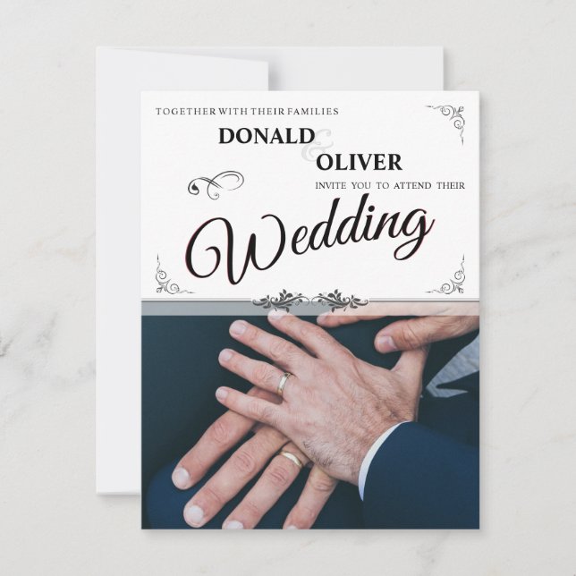 Hände eines homosexuellen Ehepaares mit Rings (Vorderseite)