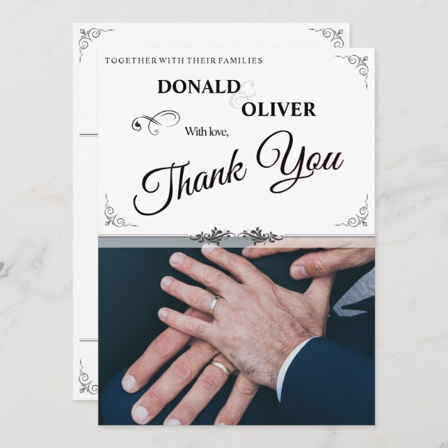 Hände eines homosexuellen Ehepaares mit Rings (Vorne/Hinten)