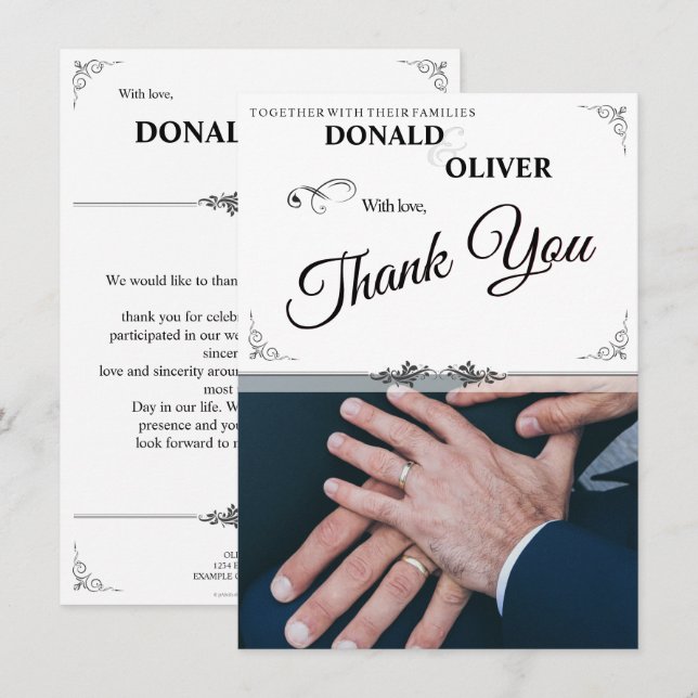 Hände eines homosexuellen Ehepaares mit Rings (Vorne/Hinten)