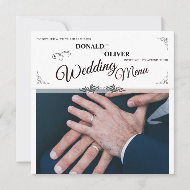 Hände eines homosexuellen Ehepaares mit Rings (Vorderseite)