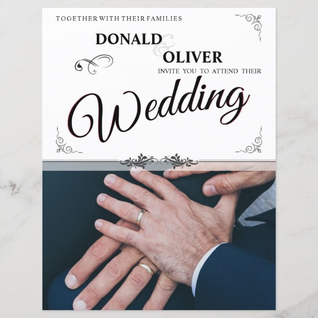 Hände eines homosexuellen Ehepaares mit Rings (Vorderseite)