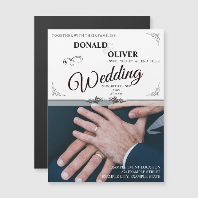 Hände eines homosexuellen Ehepaares mit Rings Magneteinladung (Vorne/Hinten)