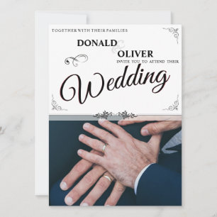 Hände eines schwulen Hochzeitspaares mit Ringen