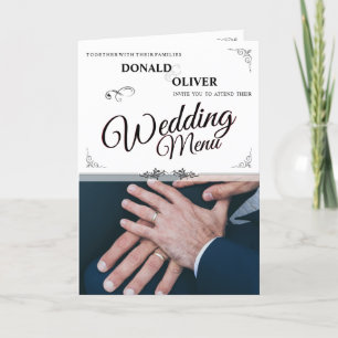 Hände eines schwulen Hochzeitspaares mit Ringen Ankündigung