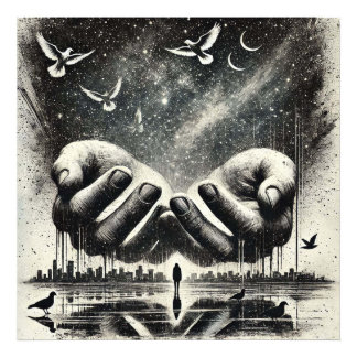 Hände Freisetzung von Vögeln in den Himmel, Schwar Fotodruck