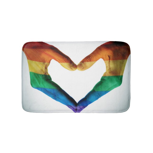 Hände gemalt als Regenbogen-Herz Badematte (Vorderseite)