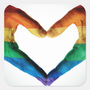 Hände gemalt als Regenbogen-Herz Quadratischer Aufkleber