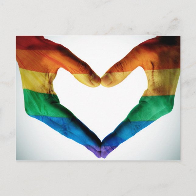 Hände gemalt als Regenbogenherz Postkarte (Vorderseite)