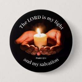 Hände halten Leuchtende Kerze mit Bibelbotschaft Button