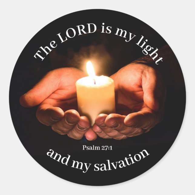 Hände halten Leuchtende Kerze mit Bibelbotschaft Runder Aufkleber (Vorderseite)
