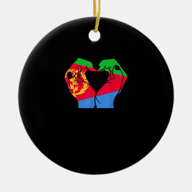 Hände Herz mit eritreischer Flagge Keramik Ornament (Vorne)