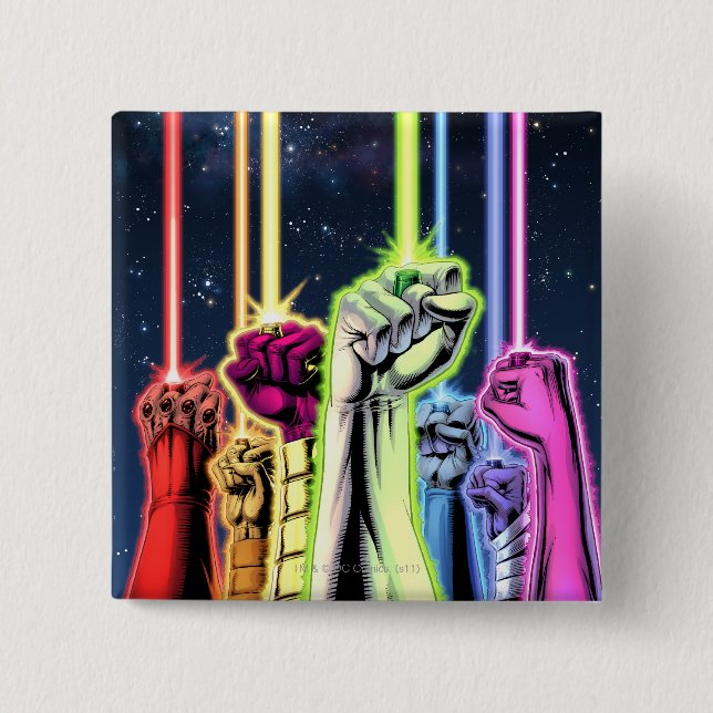 Hände in der Luft mit Ringen - Farbe Button (Vorderseite)