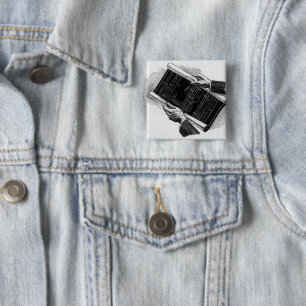 Hände mit architektonischen Blaupausen, Vintage-Ge Button