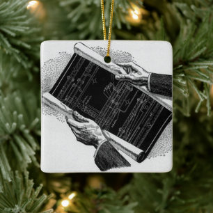 Hände mit architektonischen Blaupausen, Vintage-Ge Keramikornament