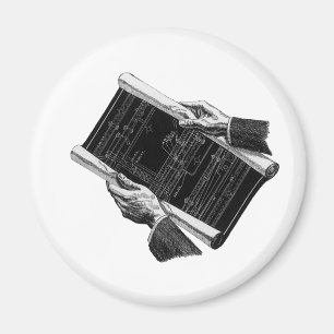 Hände mit architektonischen Blaupausen, Vintage-Ge Magnet