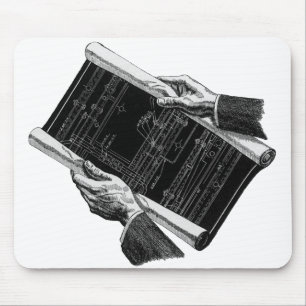 Hände mit architektonischen Blaupausen, Vintage-Ge Mousepad