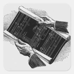 Hände mit architektonischen Blaupausen, Vintage-Ge Quadratischer Aufkleber
