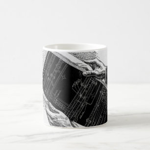 Hände mit architektonischen Blaupausen, Vintage-Ge Tasse