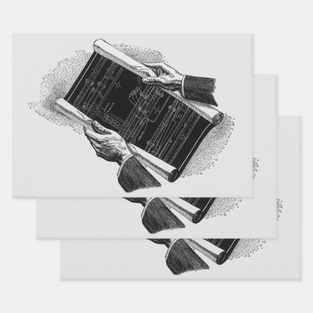 Hände mit architektonischen Blueprints, Vintages G Geschenkpapier Set (Set)