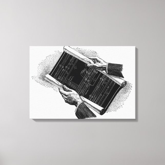 Hände mit architektonischen Blueprints, Vintages G Leinwanddruck (Vorderseite)