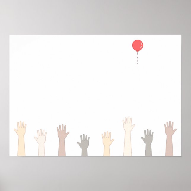 Hände und ein roter Luftballon. Poster (Vorne)