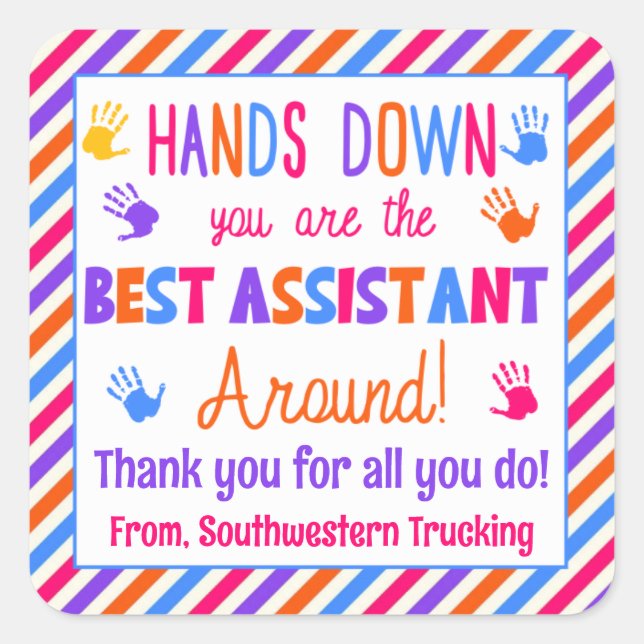 Hände unten sind die besten Assistenten Quadratischer Aufkleber (Vorderseite)