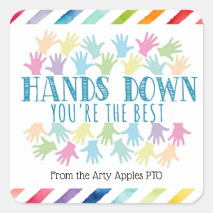 Hände unten sind Sie das Beste zurück zu Schule Quadratischer Aufkleber