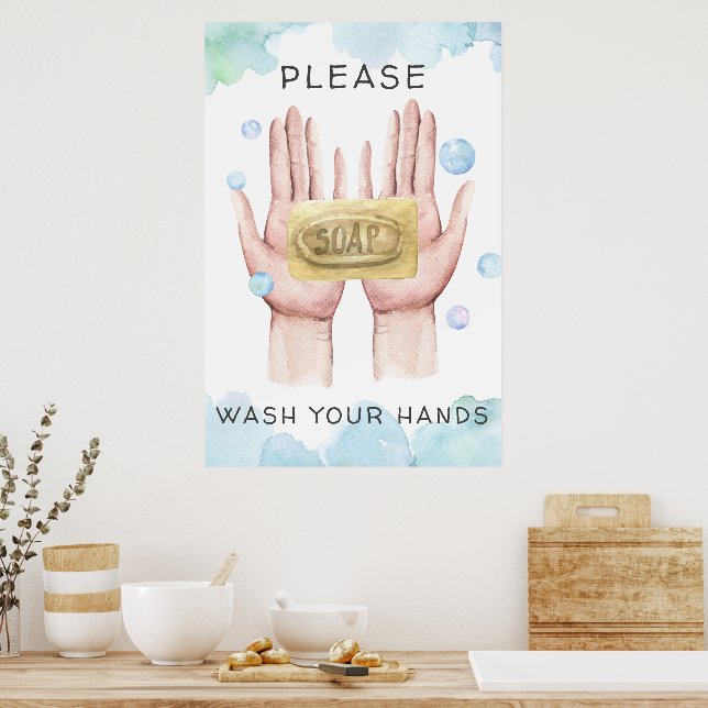 Hände waschen | Aquarellbilder Poster (Küche)