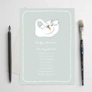Händegezeichnete Swan Mama & Baby Shower Green Gir Einladung
