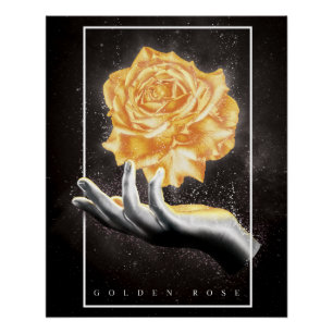 Händehaltung einer goldenen Rose Poster