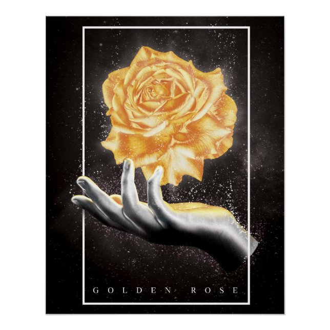 Händehaltung einer goldenen Rose Poster (Vorderseite)