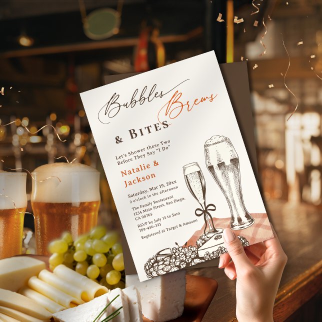 Händehautblasen Brauen & Bites Paare Dusche Einladung (Hand Sketch Bubbles Brews & Bites Couples Shower Invitation)