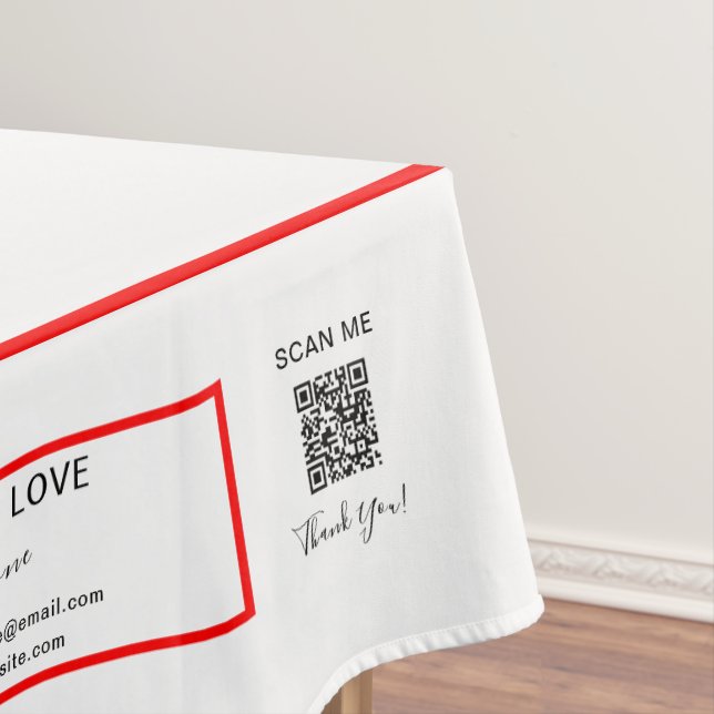 Handel zeigt Weißes Rot 52 x 70 QR Code Tischdecke (Beispiel)