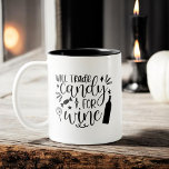 Handelsbonbons für Wein Funny Halloween Zweifarbige Tasse<br><div class="desc">Tauschen Sie die Süßigkeiten gegen Schläge mit unserer "Trade Candy for Wine" Funny Halloween Two-Tone Coffee Tasse! Diese spielerische Tasse zeichnet sich durch ein stilvolles Schwarz-Weiß-Design mit einem humorvollen Satz in fett gedruckter Typografie aus, der perfekt dazu geeignet ist, Ihren Halloween-Feierlichkeiten eine erwachsene Drehung hinzuzufügen. Es ist aus langlebiger Keramik,...</div>