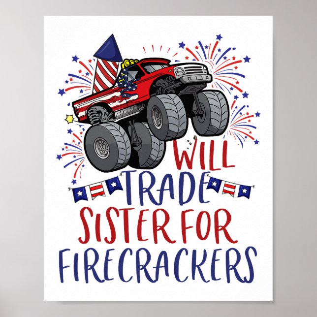 Handelsminister für Firecracker US Flag 4. Juli B Poster (Vorne)