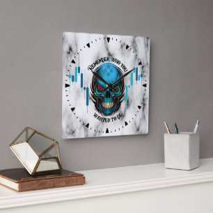Handelsmotivation Totenkopf N Marmor Erinnern Quadratische Wanduhr