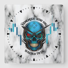 Handelsmotivation | Totenkopf N Marmor | Erinnern  Quadratische Wanduhr